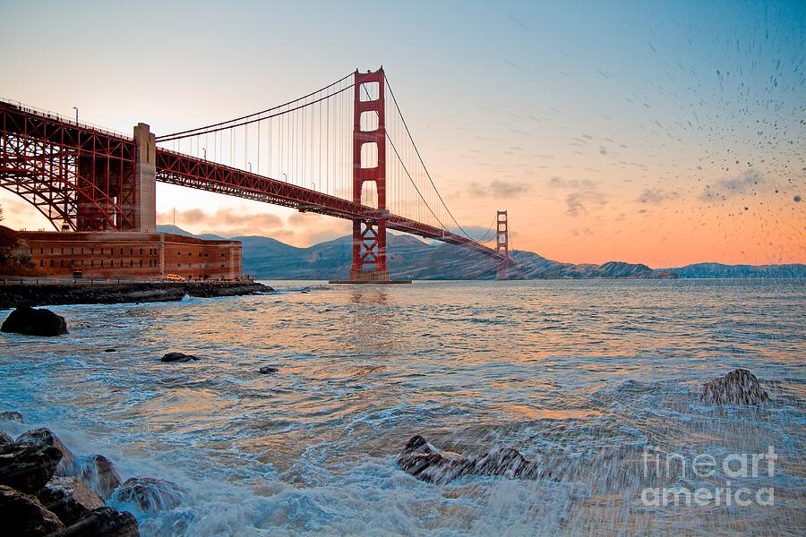 Waves Crash Under the Golden Gate Bridge Photograph by Mel Ashar