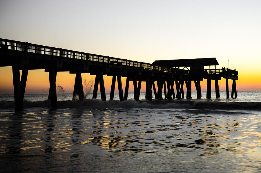 Waves Crashing on the Tybee Island Pier at Sunrise Photograph by Anthony Doudt