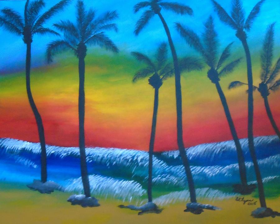 Waves on Palm Trees Painting by Staci Lyons - Fine Art America