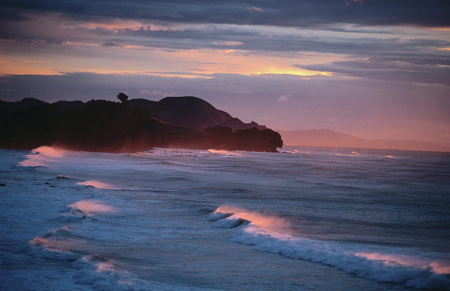 Waves On The Coastline At Sunset, Te Photograph by Holger Leue