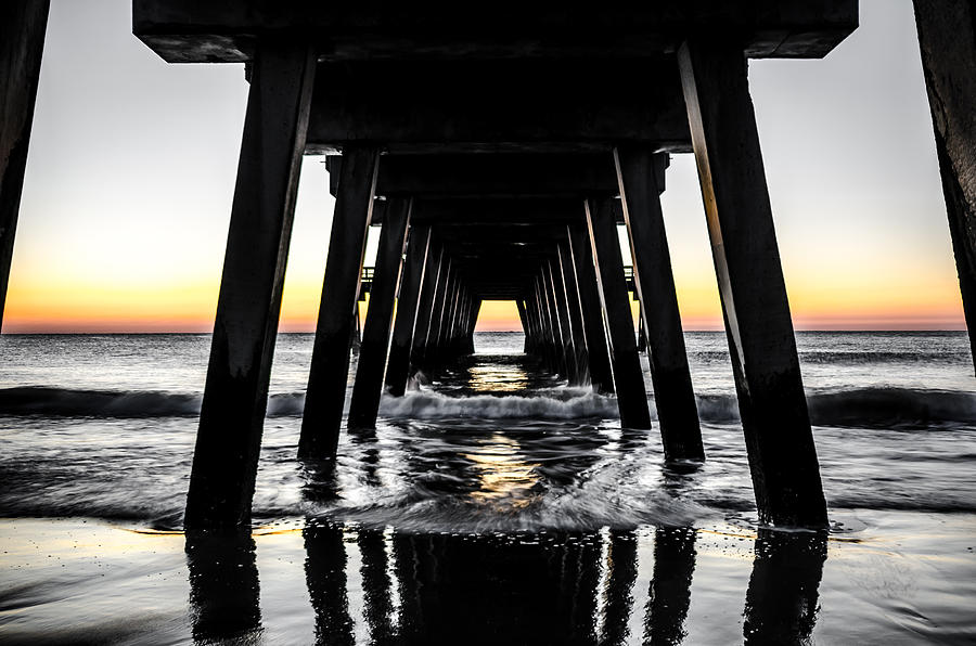 Waves Under the Tybee Island Pier at Sunrise Photograph by Anthony Doudt