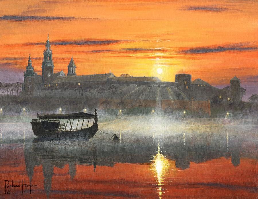 Wawel Sunrise Krakow Painting by Richard Harpum