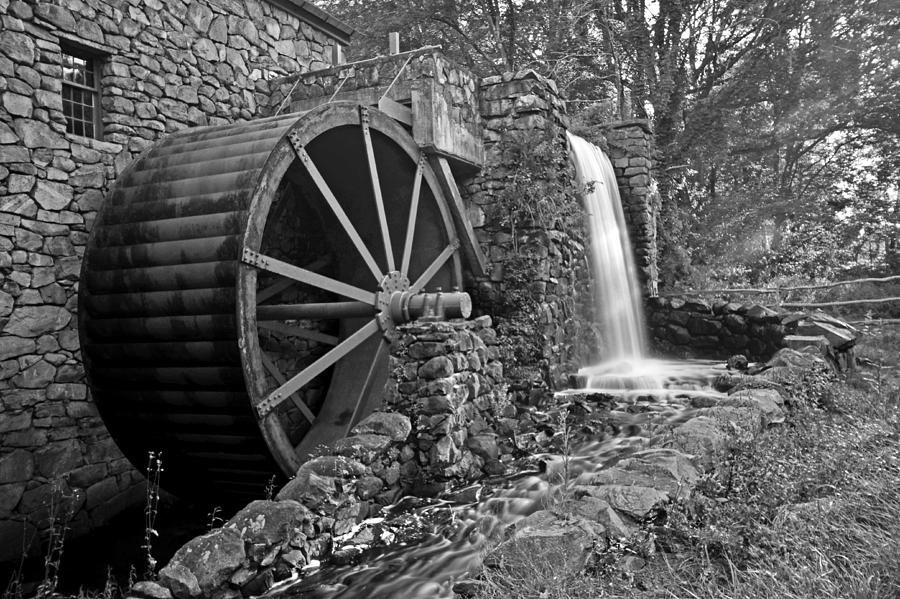 Wayside Inn Grist Mill Black and White Photograph by Toby McGuire