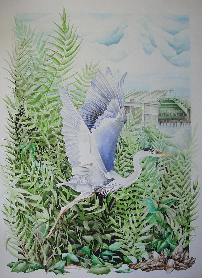 Wrightsville Blue Heron Painting by William Love