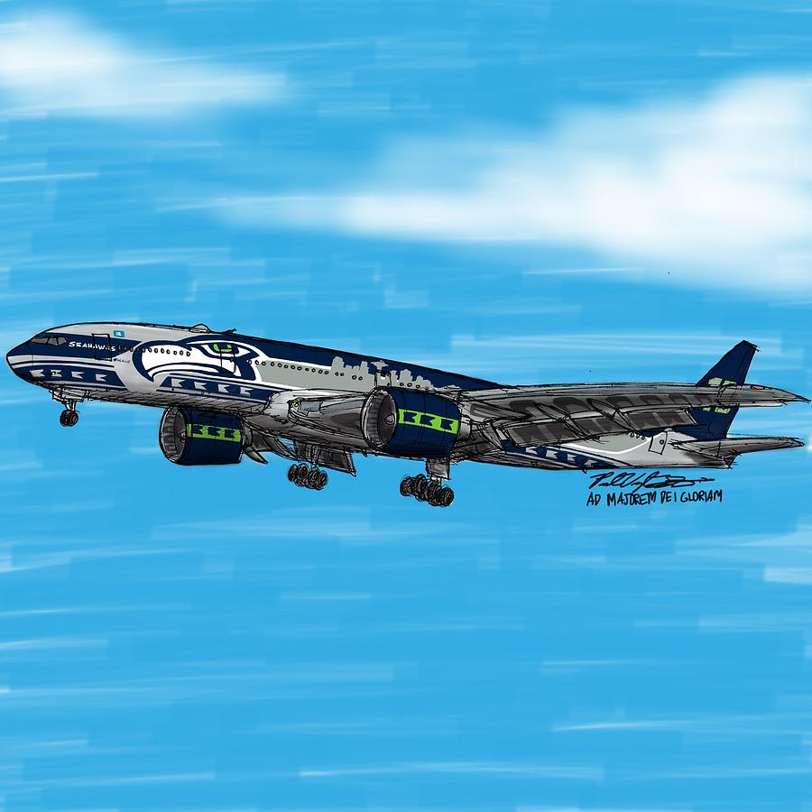 Seattle Seahawks Digital Art - We Are 12 in Boeing 777-300 by Paul Lucero