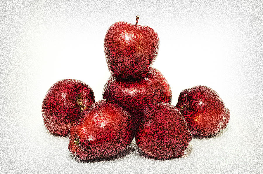 Apple Photograph - We Are Family - 6 Red Apples - Fresh Fruit - An Apple A Day - Orchard by Andee Design