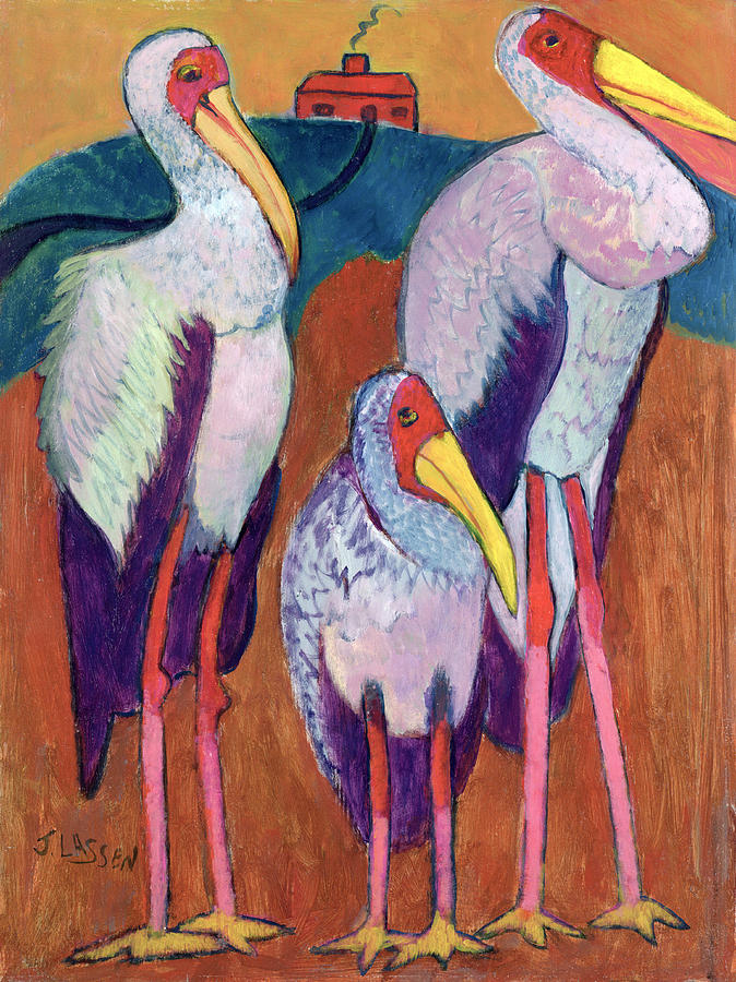 Stork Painting - We Shall Not Revisit That House! by Jeanette Lassen