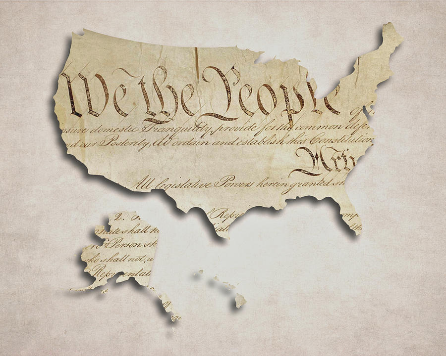 America Digital Art - We The People - US Constitution Map by World Art Prints And Designs