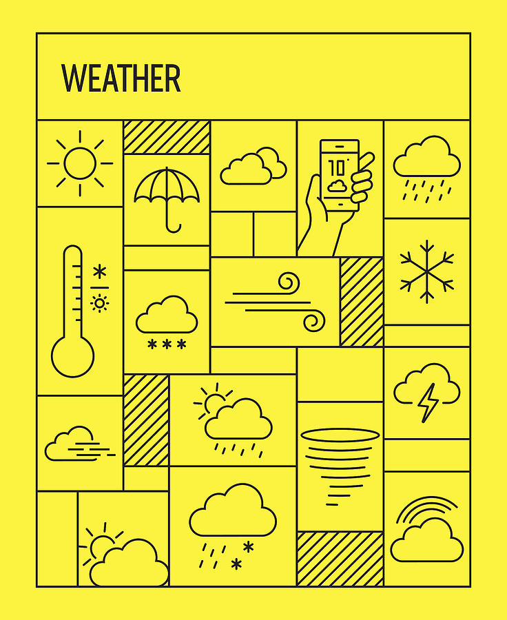 Weather Concept. Geometric Retro Style Banner and Poster Concept with Weather Related Line Icons Drawing by Cnythzl