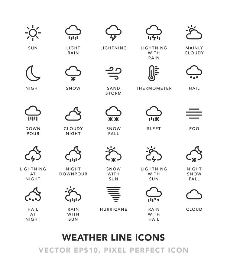 Weather Line Icons Drawing by TongSur