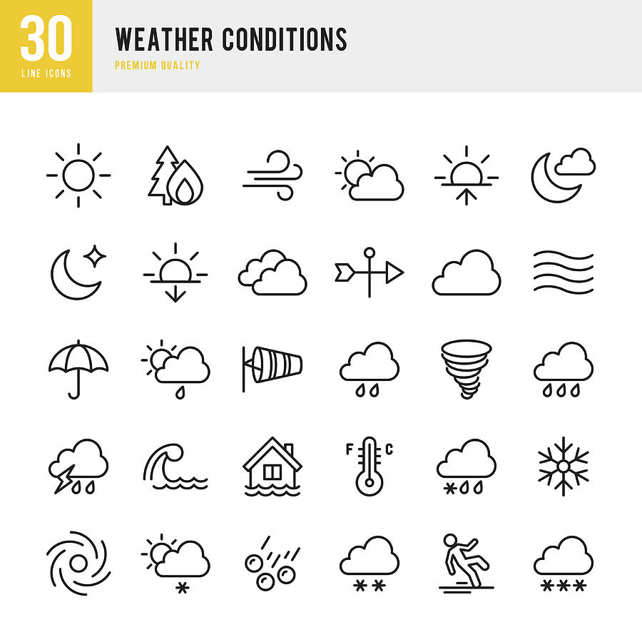 Weather - Thin Line Icon Set Drawing by Fonikum