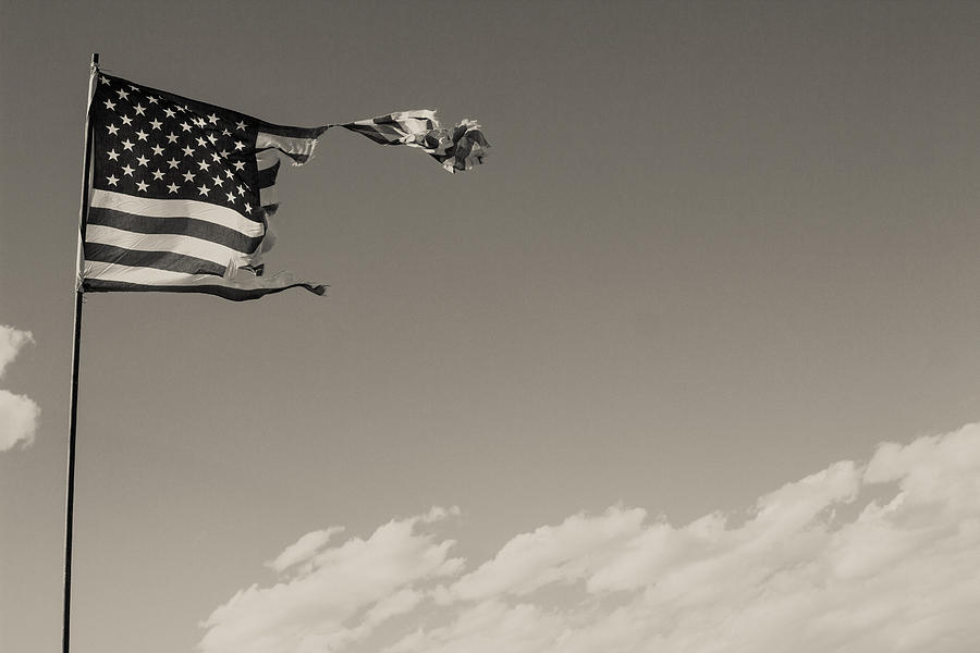 Black And White Photograph - Weathered American Flag by Jamie and Kelley Photography