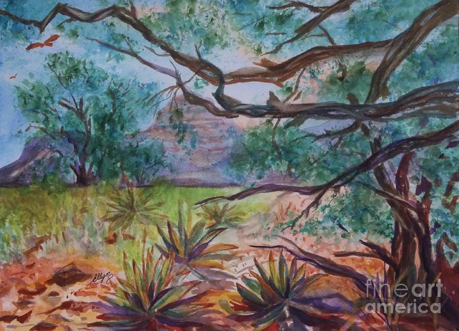 Mountain Painting - Weathered Branches and Yuccas in Red Rock Country by Ellen Levinson