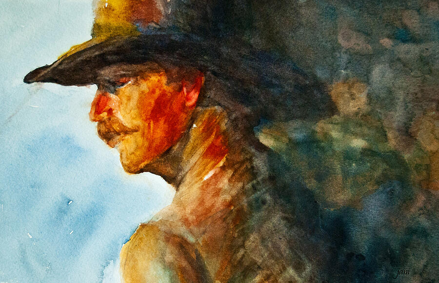 Weathered Cowboy Painting by Jani Freimann