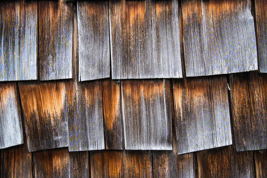 Weathered wooden shingles of a barn closeup Photograph by Matthias Hauser