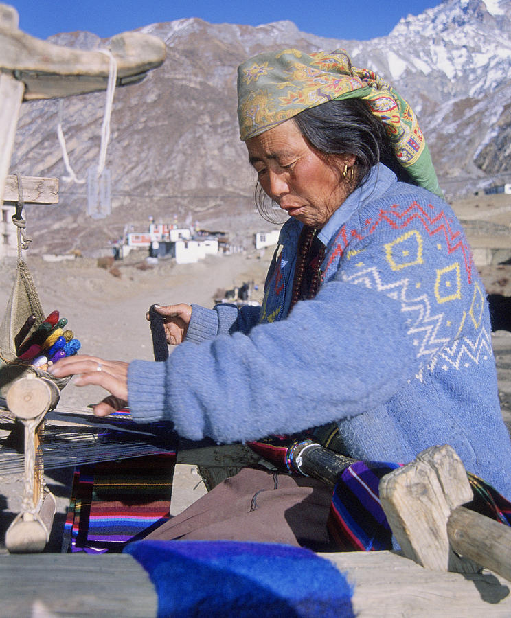 Weaving Photograph - Weaving scarves in Muktinath by Richard Berry Weaving Photograph - Weaving scarves in Muktinath by Richard Berry