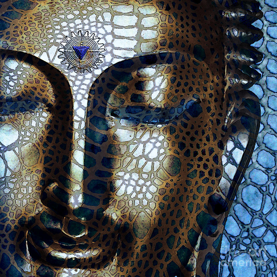 Web of Dharma - Modern Blue Buddha Art Digital Art by Christopher Beikmann