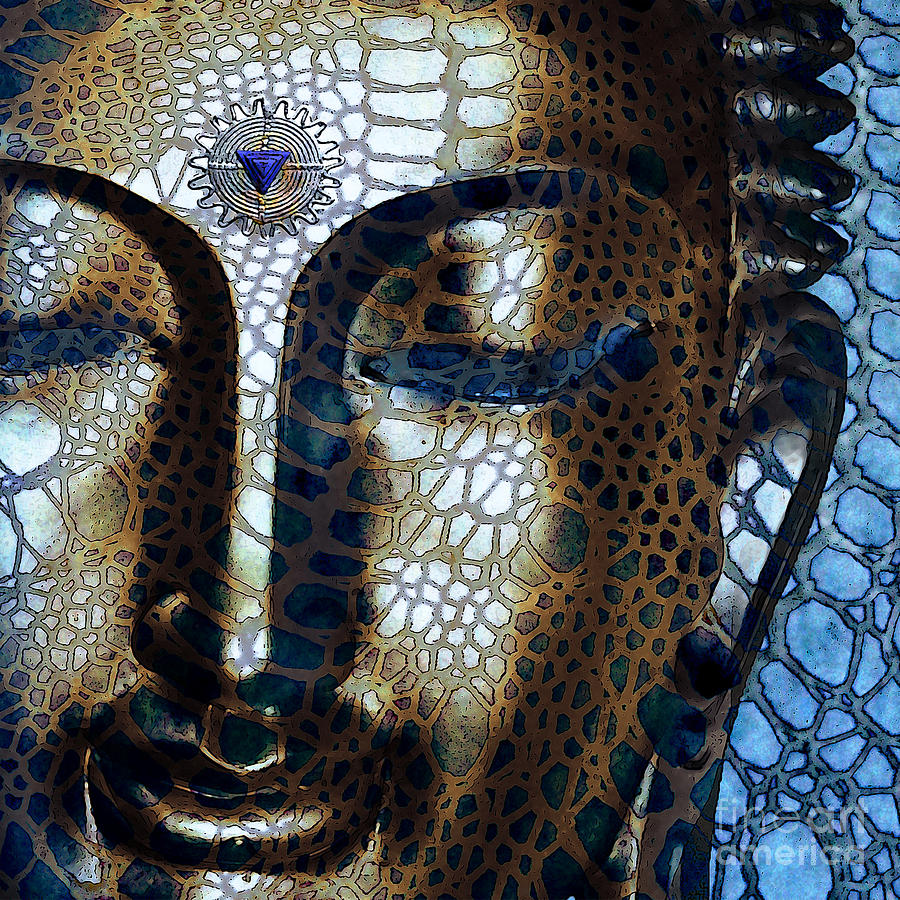 Buddha Digital Art - Web of Dharma - Modern Blue Buddha Art by Christopher Beikmann