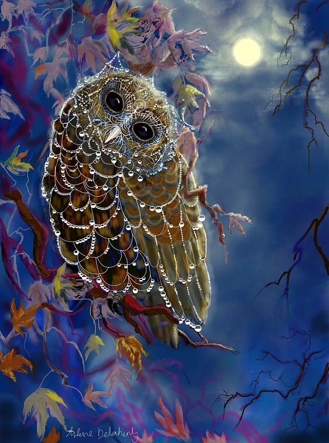 Owl Painting - Web Wardrobe for Owl Parties by Arlene Delahenty