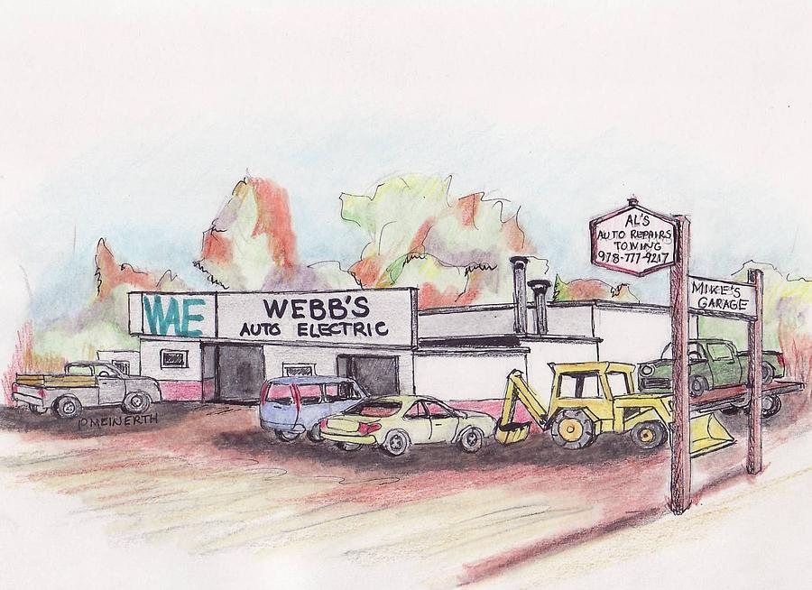 Webbs Garage Drawing by Paul Meinerth