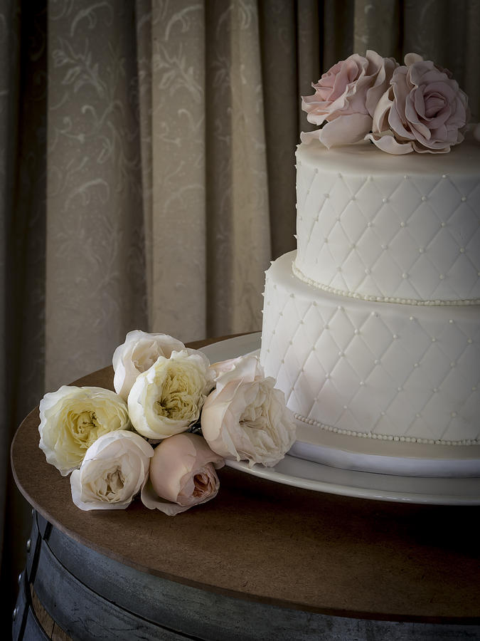 Cake Photograph - Wedding Cake Adorned With Roses by Kaleidoscopik Photography