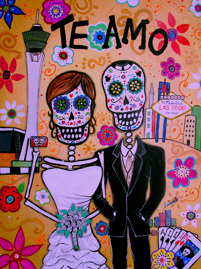 Wedding In Vegas Dia De Los Muertos Painting by Pristine Cartera Turkus
