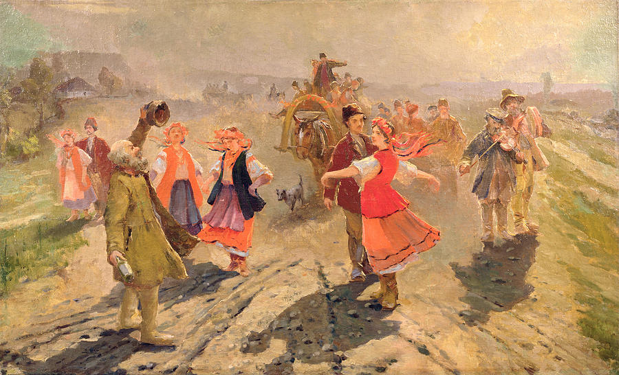 Peasants Photograph - Wedding Procession In The Orel Region Oil On Canvas by Vladimir Egorovic Makovsky