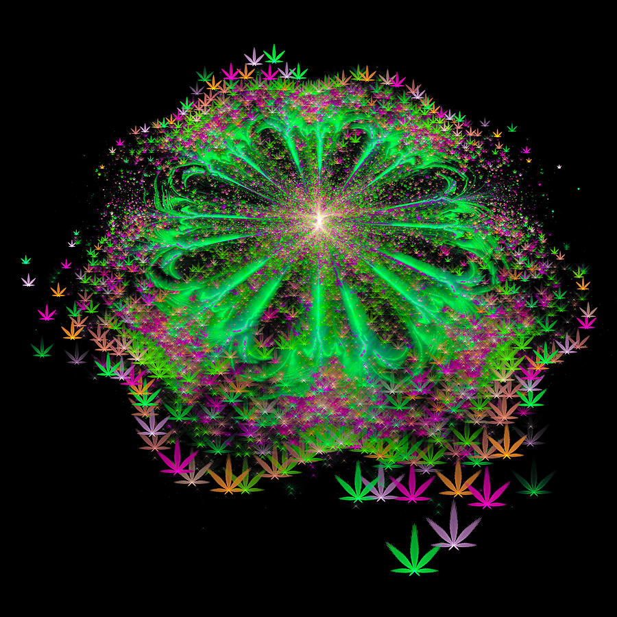 Weed fractal art - Cannabis flower green pink orange Digital Art by Matthias Hauser