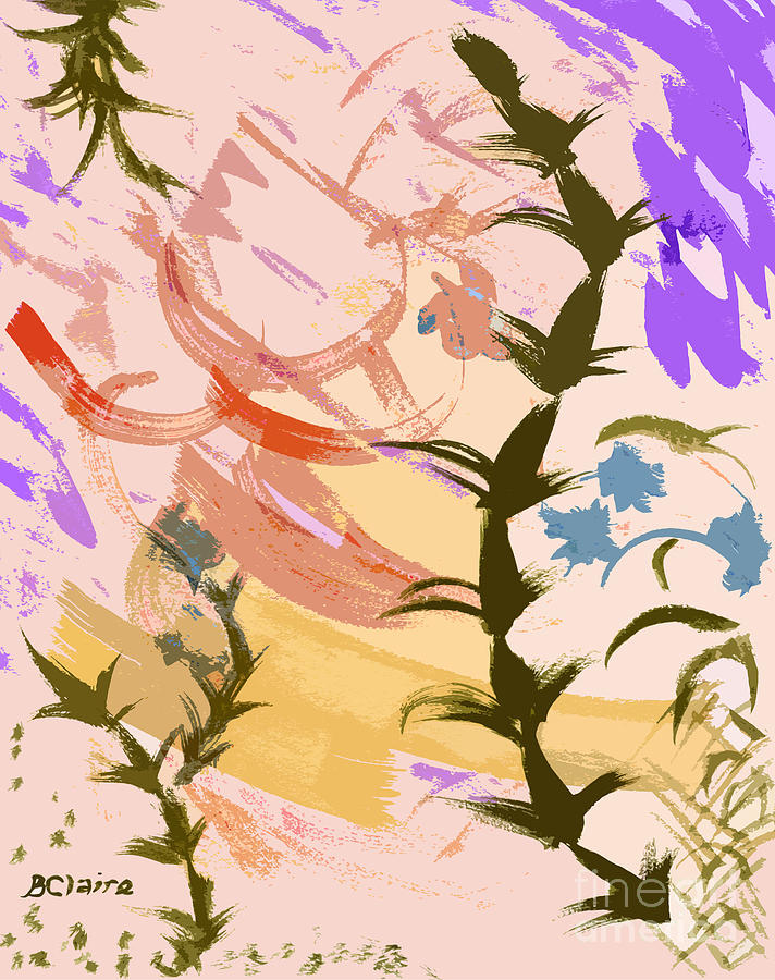 Weeds in Peach plus Olive and Violet Digital Art by Beverly Claire Kaiya