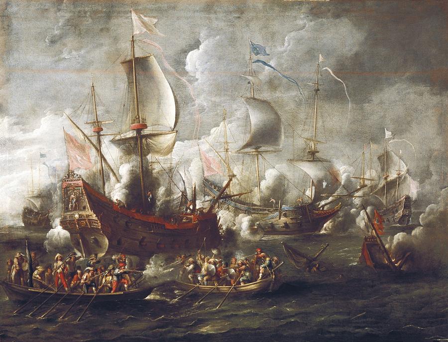 Horizontal Photograph - Weelcornelis De 17th C.. Naval Battle by Everett