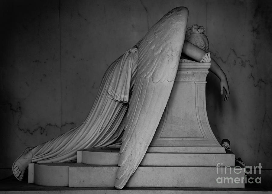 New Orleans Photograph - Weeping Angel Statue  BW 1 by Jerry Fornarotto