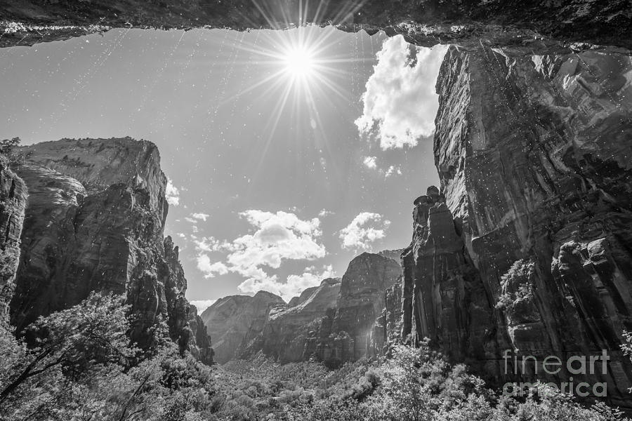 Weeping Rock Sunburst BW Photograph by Michael Ver Sprill