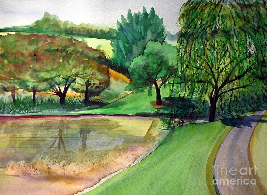 Tree Painting - Weeping Willow Pond by Vanda Hughes