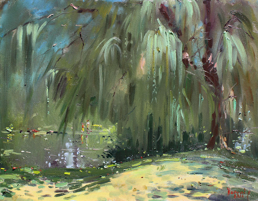 Park Painting - Weeping Willow Tree by Ylli Haruni