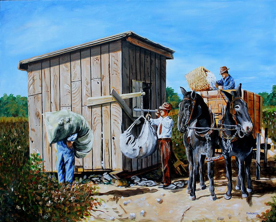 Weighing Cotton in the Field 1930s Painting by Karl Wagner