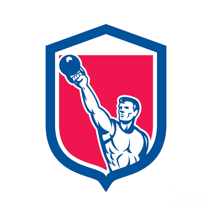 Weightlifter Lifting Kettlebell Shield Retro Digital Art by Aloysius ...