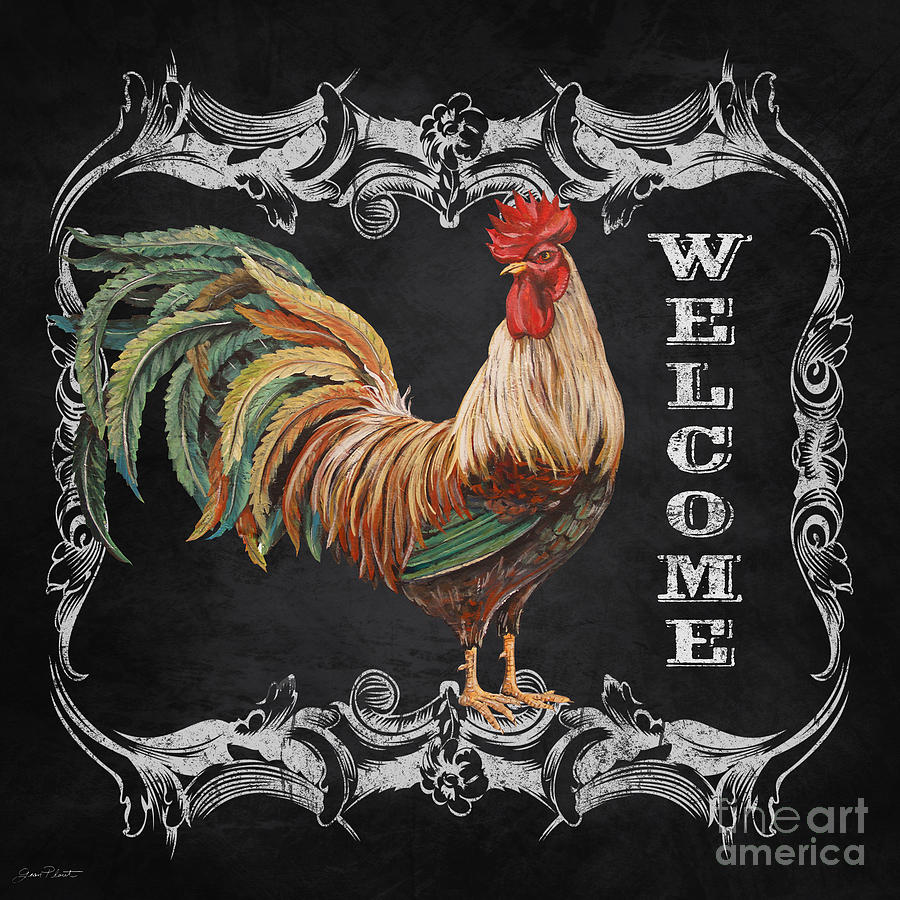 Welcome Rooster-JP2619 Mixed Media by Jean Plout