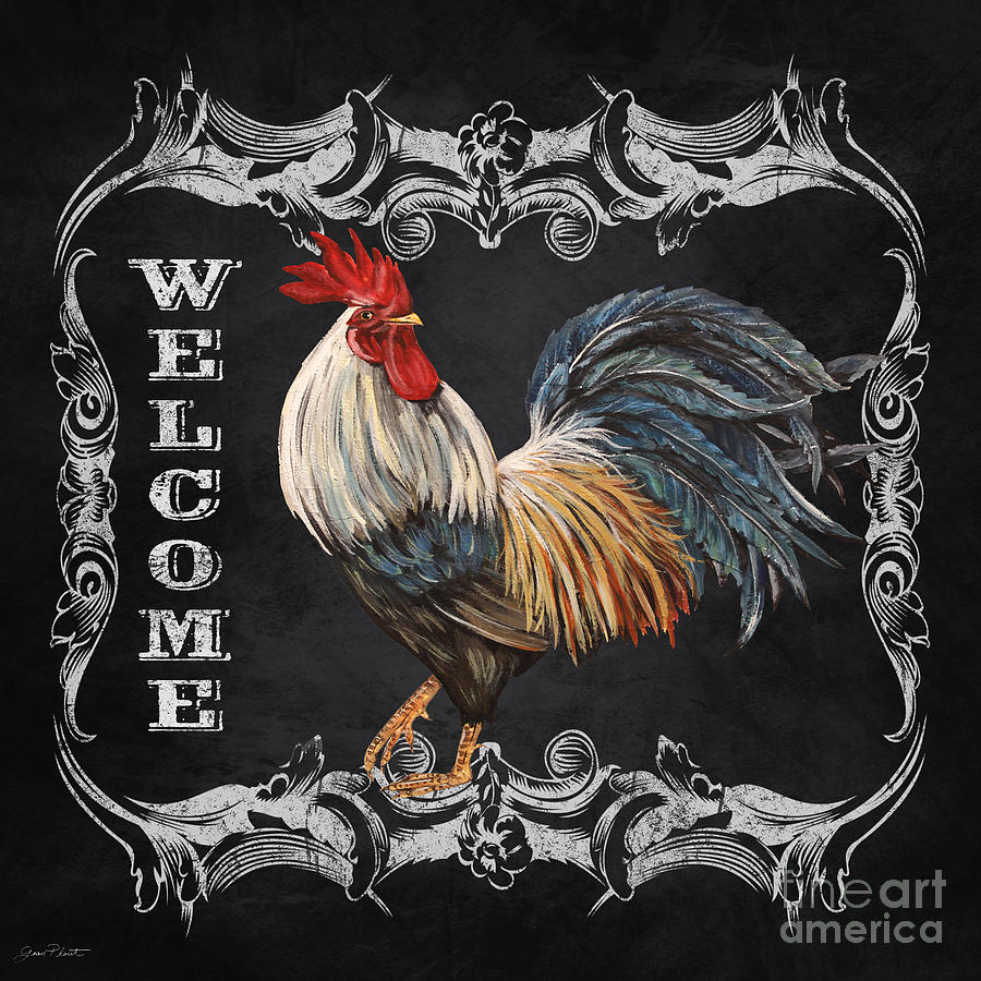 Welcome Rooster-JP2620 Mixed Media by Jean Plout