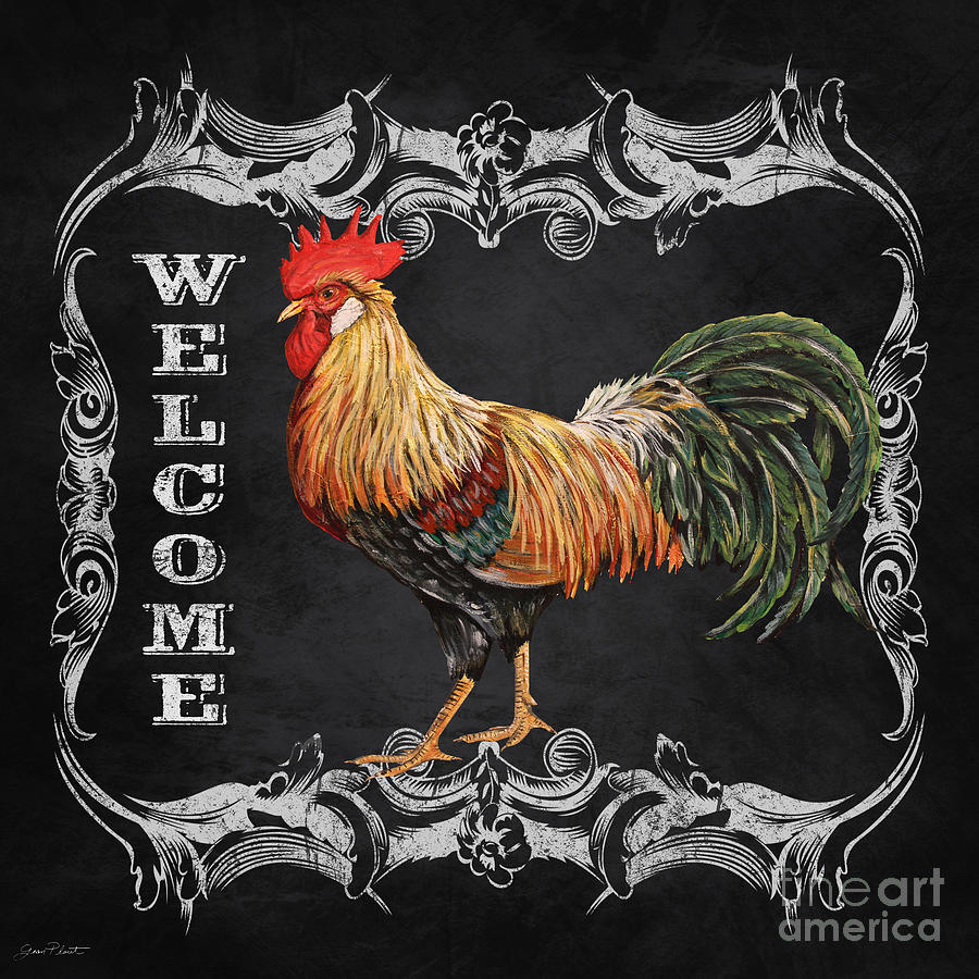 Welcome Rooster-JP2621 Mixed Media by Jean Plout