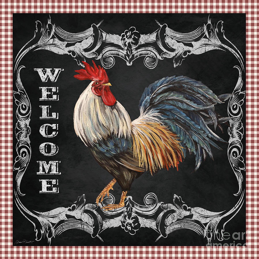 Welcome Rooster-JP2622 Mixed Media by Jean Plout
