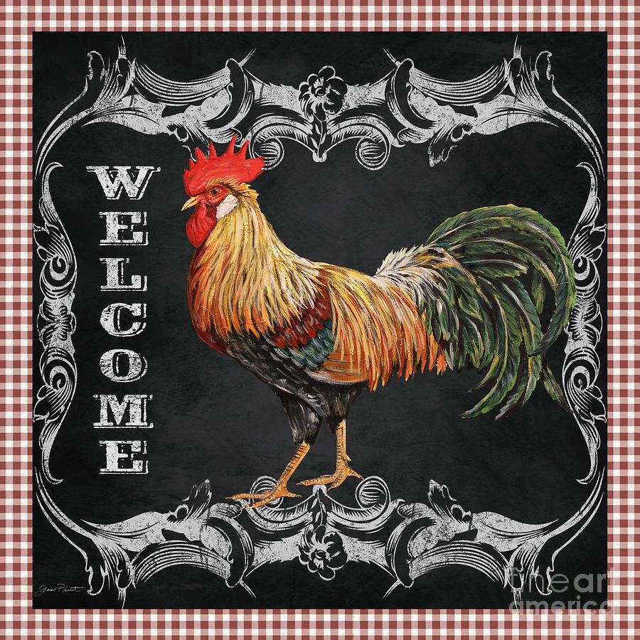 Welcome Rooster-JP2623 Mixed Media by Jean Plout