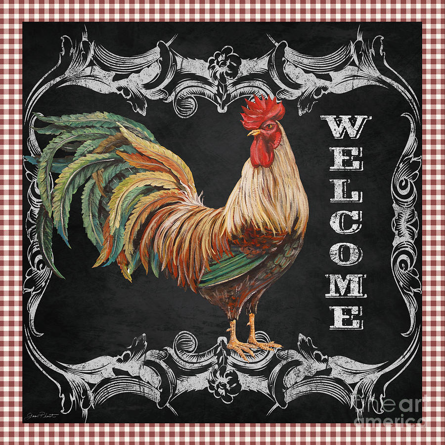 Welcome Rooster-JP2624 Mixed Media by Jean Plout
