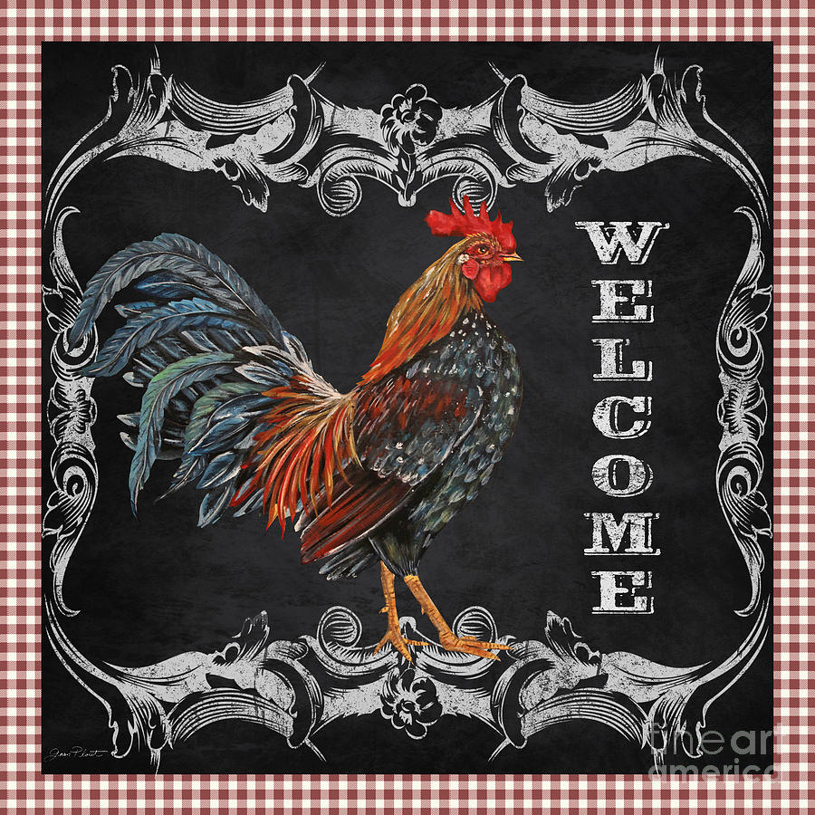 Welcome Rooster-JP2625 Mixed Media by Jean Plout