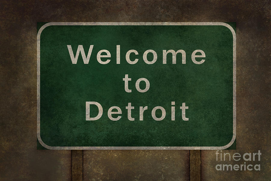 Red WELCOME to BEAUTIFUL DETROIT City SIGN 12x18 