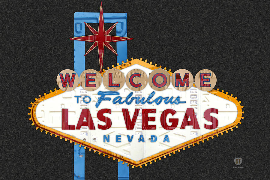 Welcome to Las Vegas Nevada Sign Recycled Vintage License Plate Art Mixed Media by Design Turnpike