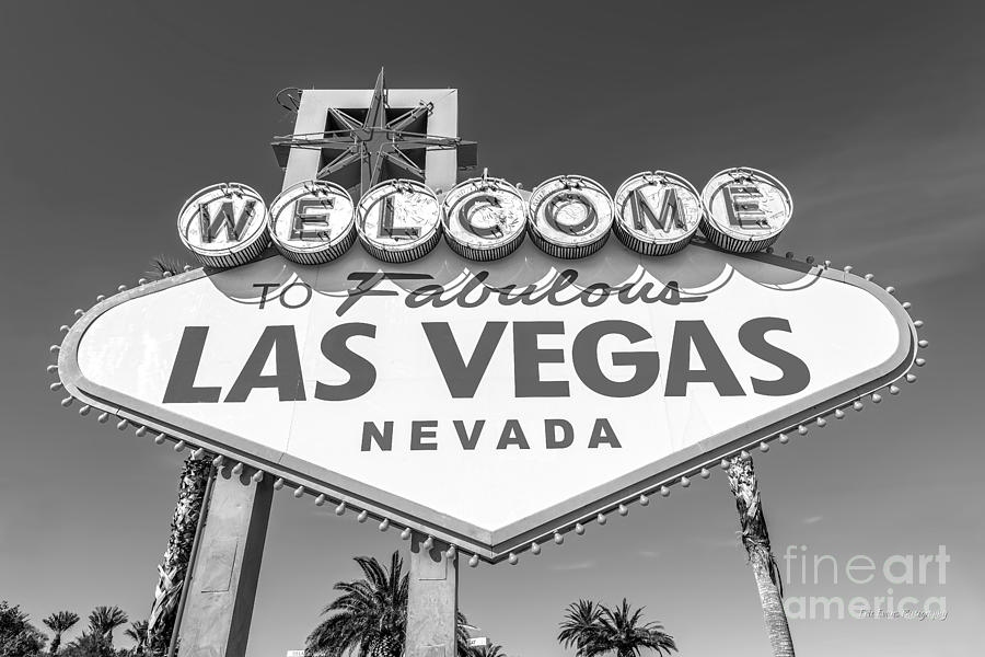 Welcome to Las Vegas Sign Black and White Photograph by Aloha Art