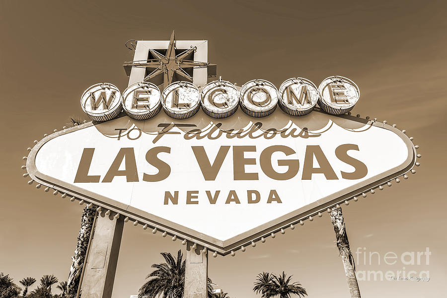 Las Vegas Photograph - Welcome to Las Vegas Sign Sepia by Aloha Art