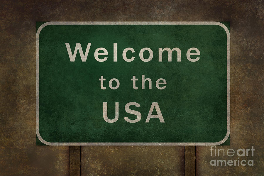 Welcome to the USA highway road side sign Digital Art by Sterling Gold