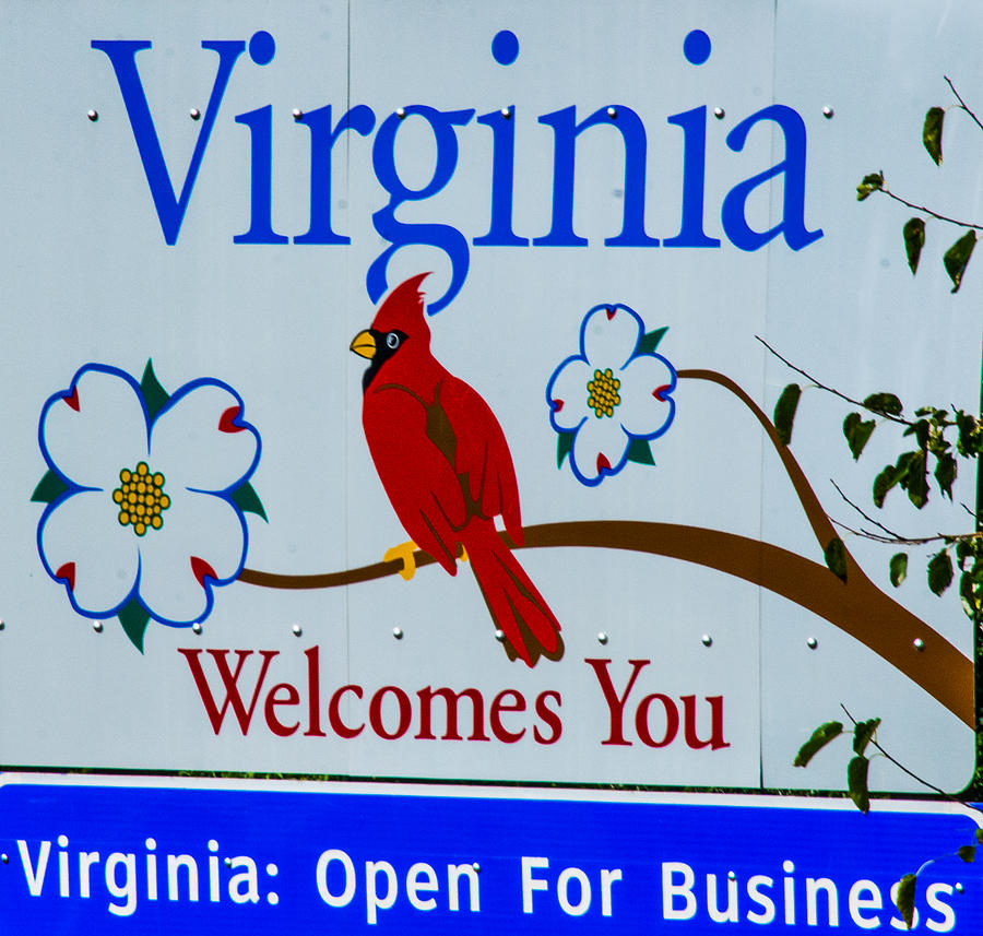 Sign Photograph - Welcome To Virginia by Kathy Liebrum Bailey
