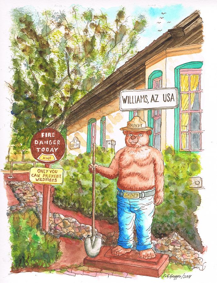 Smokey, Welcome To Williams, Route 66, Williams, Arizona Painting by Carlos G Groppa